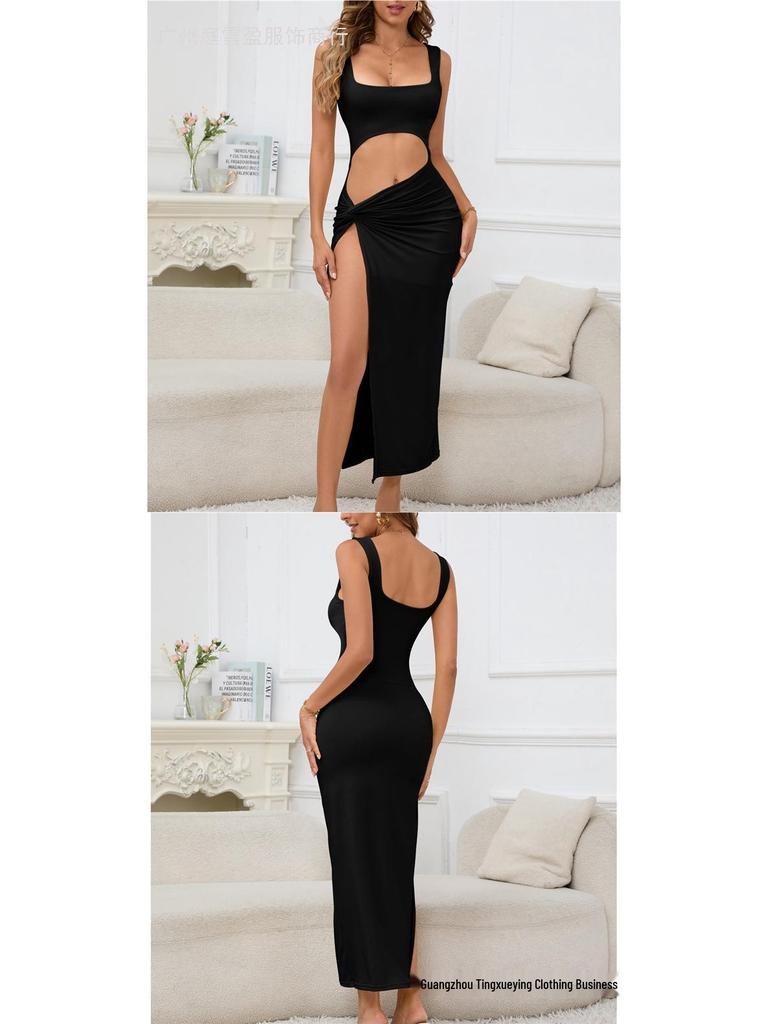 Women's Spaghetti Strap Hollow Out Long Skirt Dress
