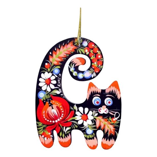 

Кошачьи Рождественские Украшения Цветочные Расписанные вручную Акриловые Животные Подвесное Украшение на Праздничную Елку для Вечеринки 8.5cm