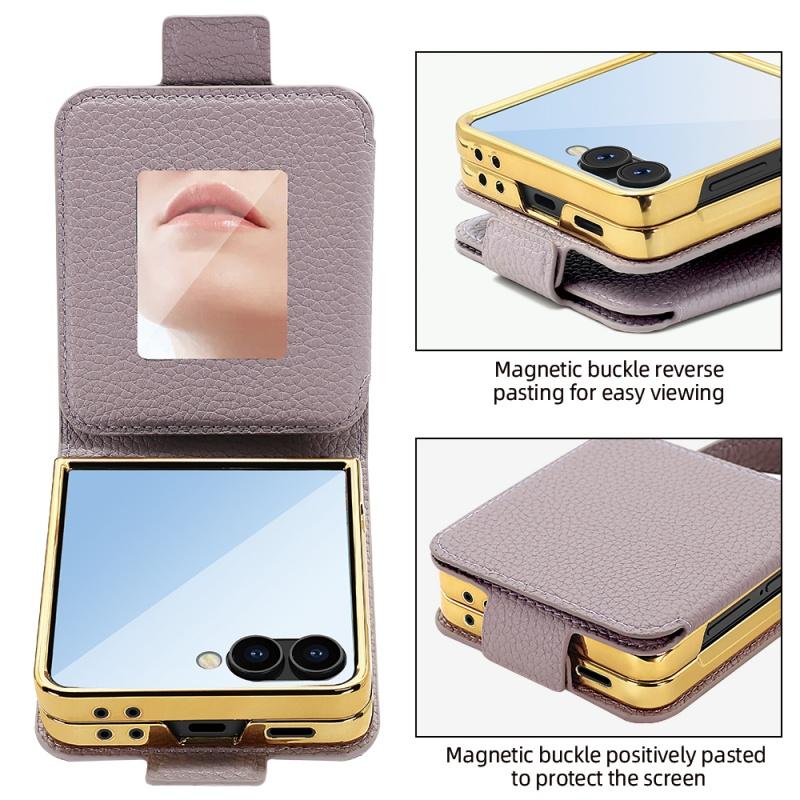 Makeup Mirror Case For Galaxy Z Flip7 Flip6 Flip5 4 lipAll-Inclusive Protection Handheld Scrave Hand Strap Flip Foldable Cover