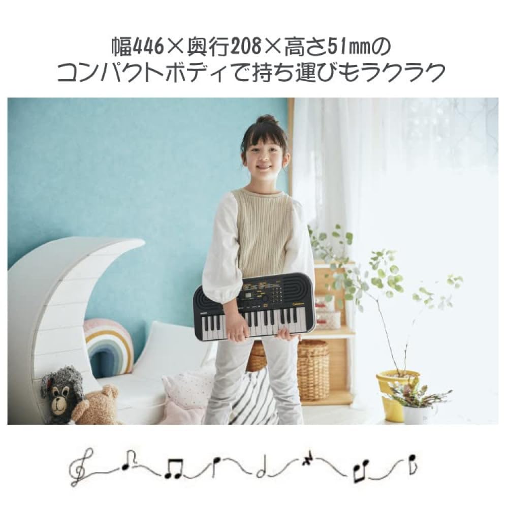 Casiotone SA-51 Mini Keyboard (Black x Light Gray) with Adapter and Cloth (3-Piece Set)