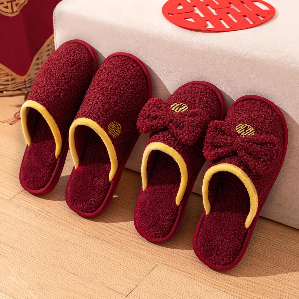 Wedding slippers festive red a couple bride dowry light luxury high sense newlywed natal red slippers