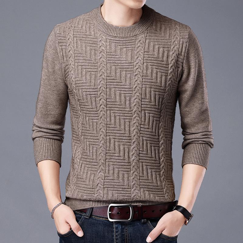 Lässiger Vintage Koreanischer Uni-Jacquard Langarm Verdickter Pullover Herren Winter Locker O-Ausschnitt Patchwork Schraubgewinde Pullover Top