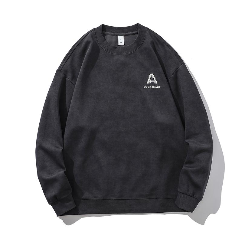 

Осенний дизайн Sense Printed свитер мужской трендовый бренд High Street круглый вырез длинный рукав тяжелая свободная американская повседневная куртка 4XL темно-серого