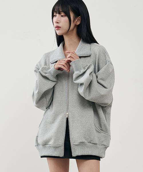 Arrayed Comfy Rivet High Neck Sweat Zip-Up [Brown]