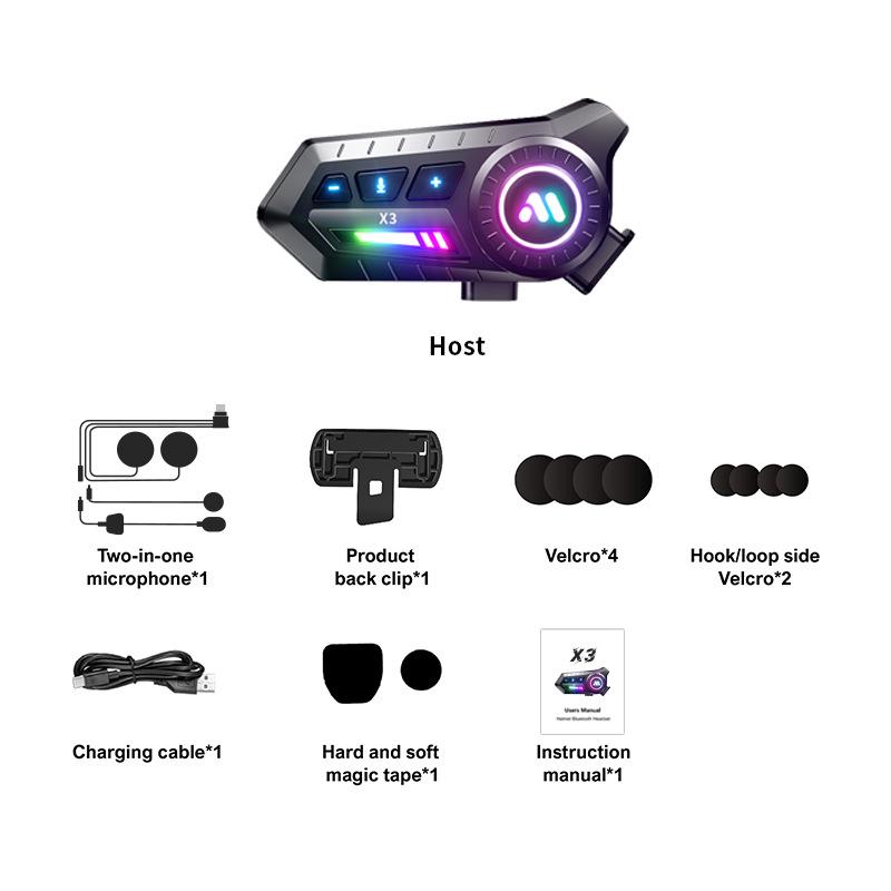 X3 X3PRO Bluetooth Noise-Canceling Motorcycle Helmet Earphones - Waterproof with Long Battery Life.