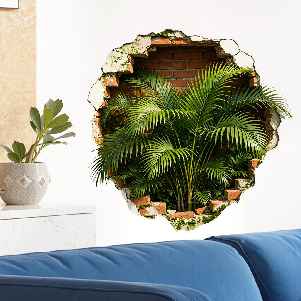 Palm Tree Breaking Through Wall Waterproof Self Adhesive Wall Sticker No Residue Home Decor