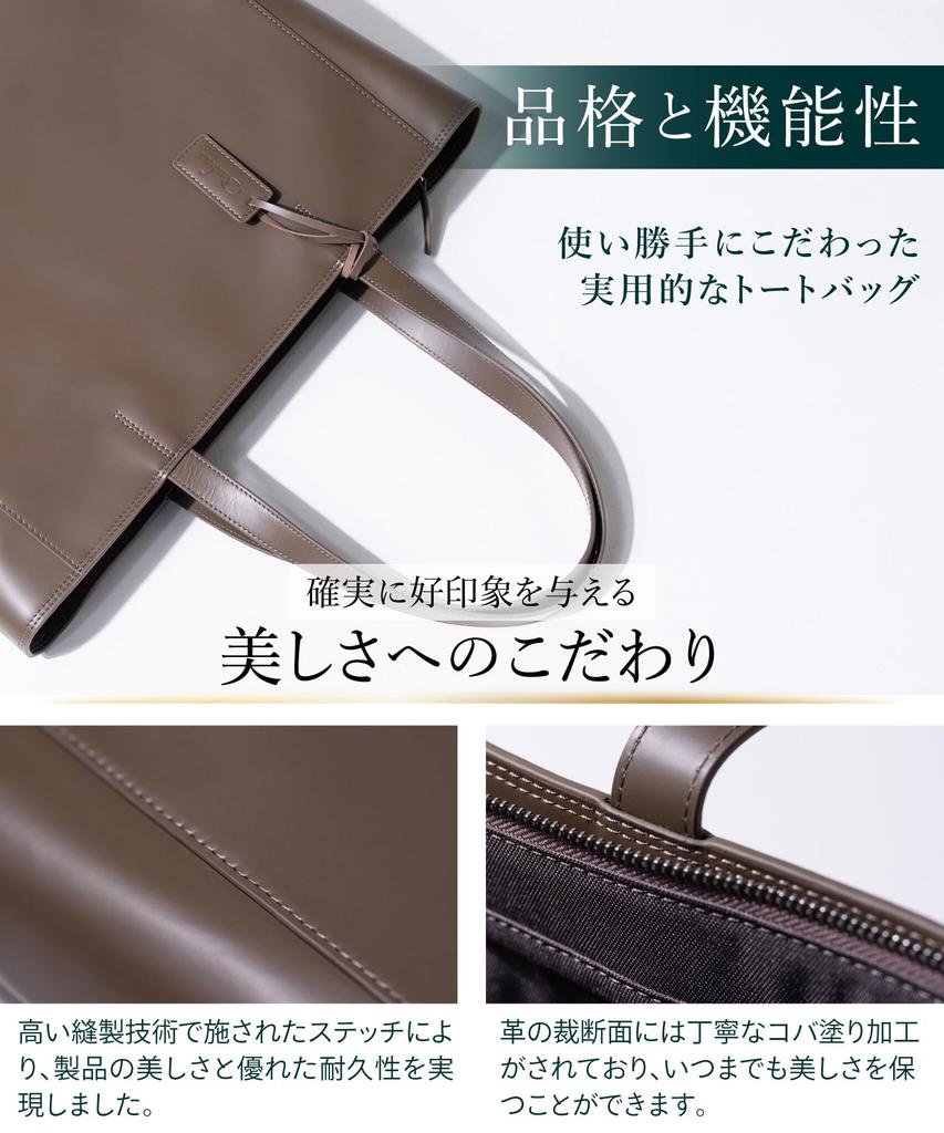 BARBERINI Men's Genuine Leather Business Tote Bag with Large Capacity, Freestanding YKK Zipper (Navy Blue)