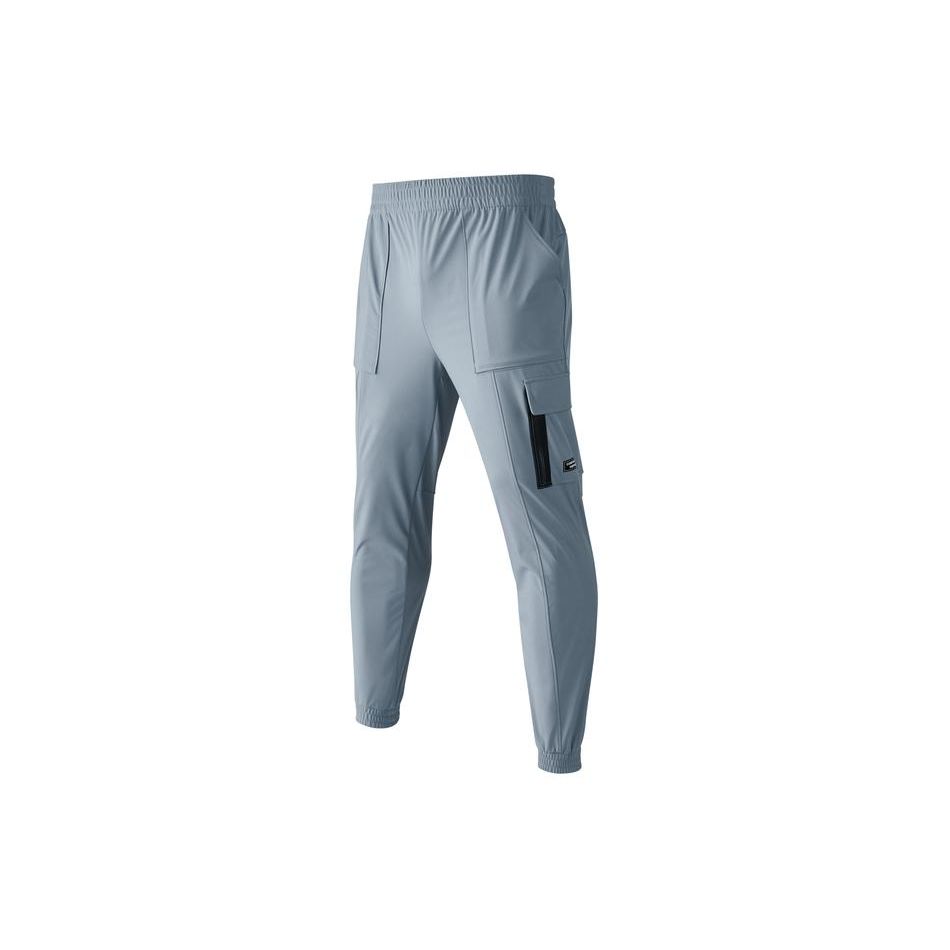 Skechers Sports Casual Solid Color Retro Mid Waist Elastic Windproof Cuffed Cargo Sweatpants Knitted Joggers Men pants Wind-Grey P124M008-02N6 S