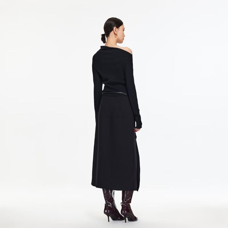 VEROMODA Women's Belted Asymmetrical Collar Midi Dress