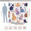 Whimsical Cats & Floral Shower Curtain - Playful Feline Design, Pink Purple Roses & Stars, Durable Polyester,Machine Washable