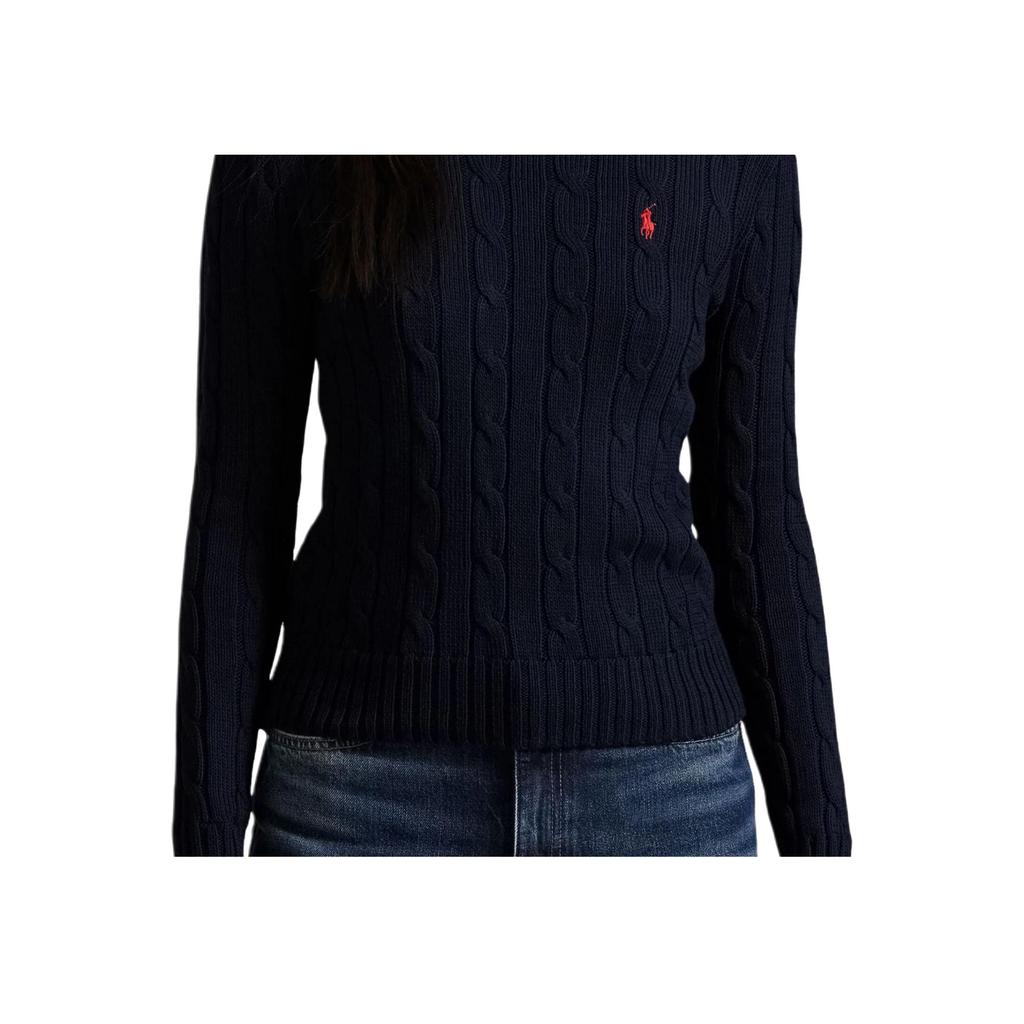 Polo Ralph Lauren Solid Slim Fit Crew Neck Knit Sweater Women sweater Navy-Blue WMPOSWEN6820157-410