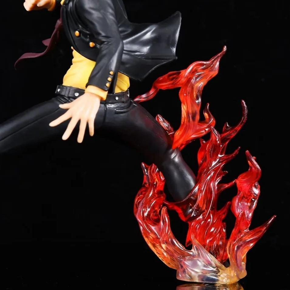 Anime One Piece 19cm Black Suit Flame legs Battle Sanji Action Figure Model Pvc Statue Toys Collection Decoration Gift