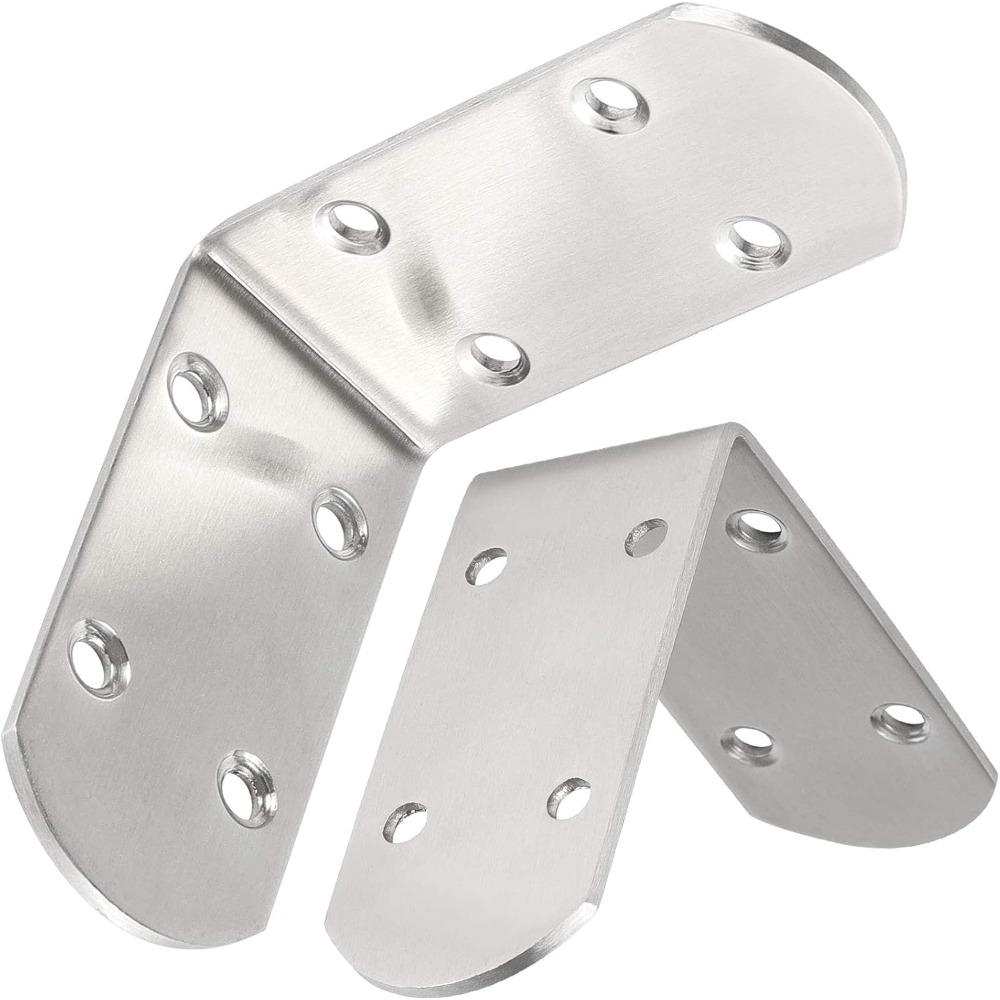6Pcs Heavy Duty Stainless Steel L Bracket 90 Degree Angle Corner Support Bracket For Furniture Cabinet Shelf Wood Chair