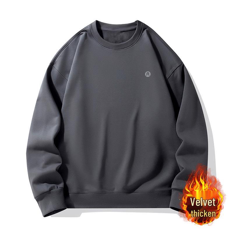 Lulu Men's Plus Velvet Round Neck Hoodie 2025 Autumn/Winter, Long Sleeve Couple Style Pullover.