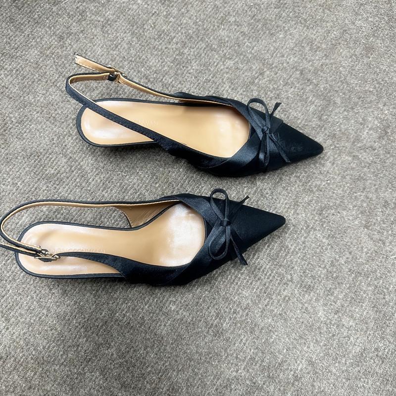 Sweet bow temperament elegant pointed head thin heel high heels heightened thin bag head cool slippers