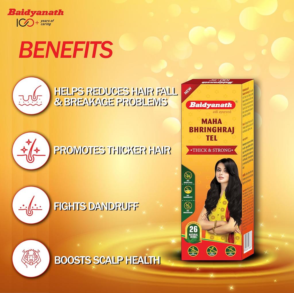 Baidyanath Mahabhringraj Tel Ayurvedic Hair Oil 100 ml for Hair Growth, Dandruff Control & Strong Roots