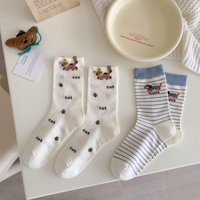 Dachshund Socks for Women, Spring, Autumn and Winter, Cat Mid-calf Socks, Cartoon Cute School Style, Versatile Bear Long Socks