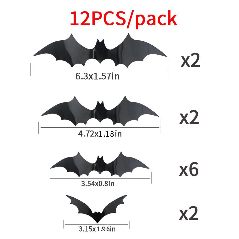 12pcs/Pack Halloween Black Bat Wall Sticker 3D Decorative Sticker Halloween Party DIY Wall Decoration Bar Horror Decoration Prop