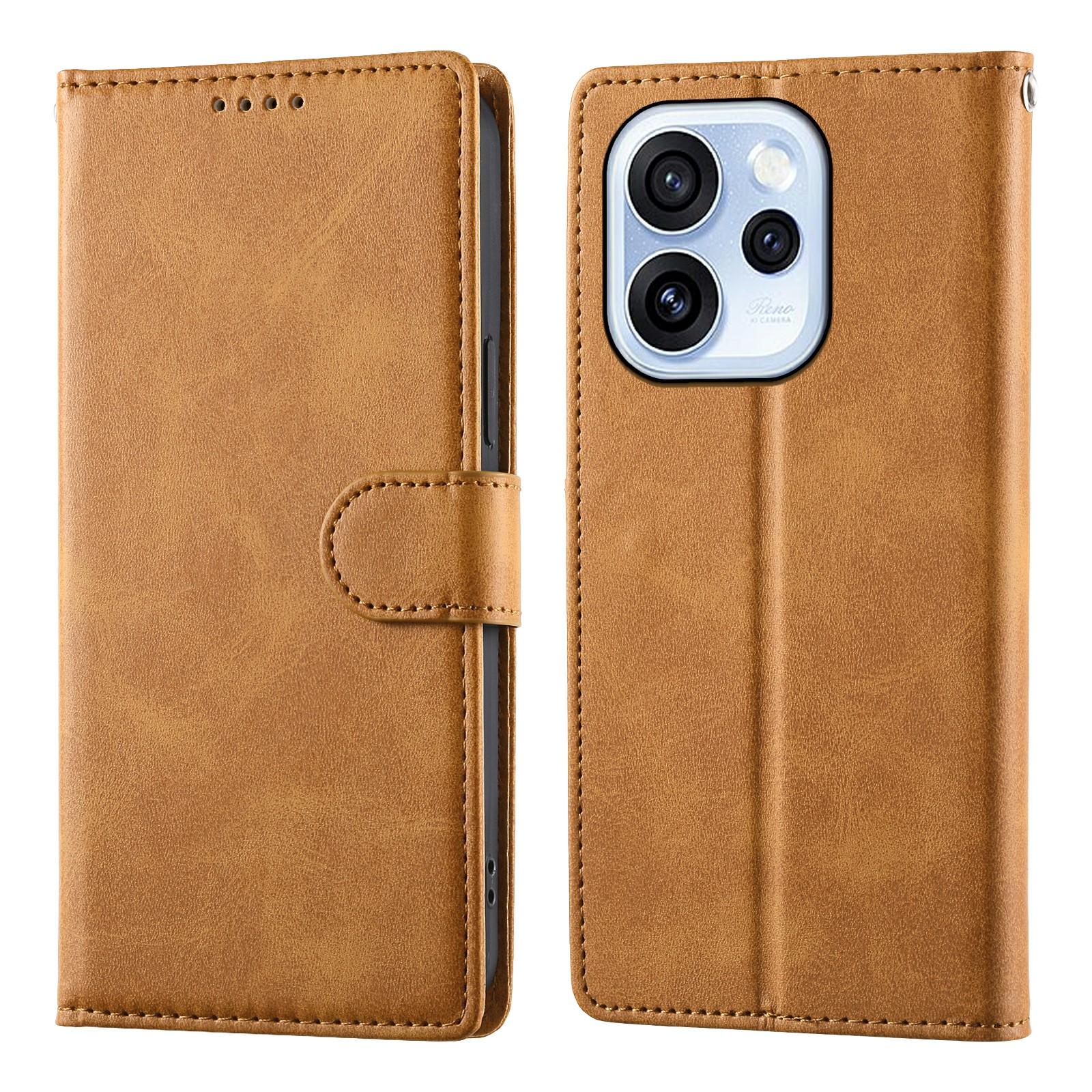 For Oppo Reno15 F 5G Case Stand Wallet Calf Texture PU Leather Flip Phone Cover with Wrist Strap