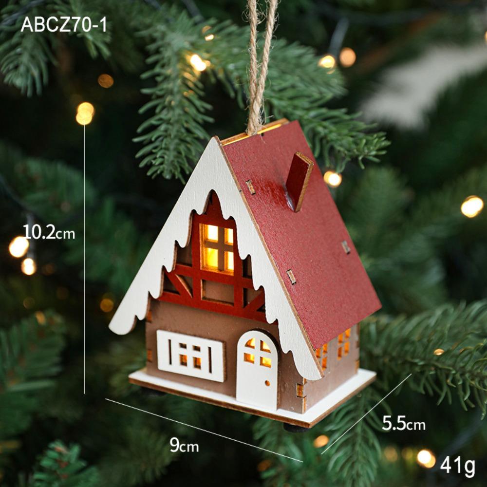 Christmas LED Light Wooden House Luminous Cabin Merry Christmas Decorations for Home DIY Xmas Tree Ornaments Kids Gifts New