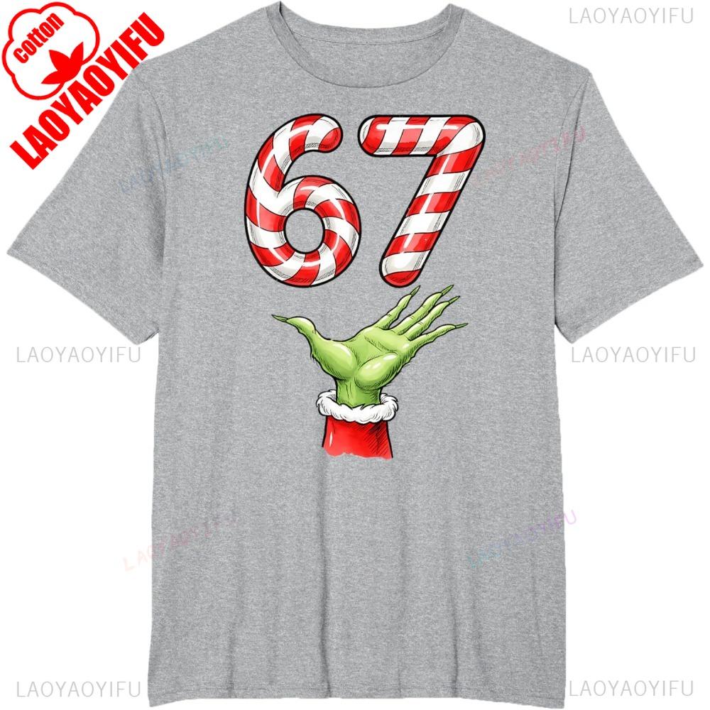 Santa Six Seven 67 Meme Christmas 67 Candy Cane TShirt Shortsleeve Oneck Streetwear Classic Pattern High Quality Cotton Tees