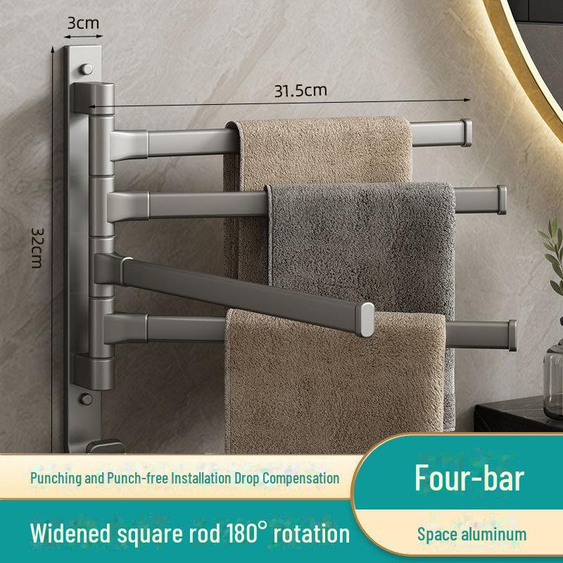 Rotating Punch-Free Wall-Mounted Multi-Rod Towel Rack for Bathroom Corner.