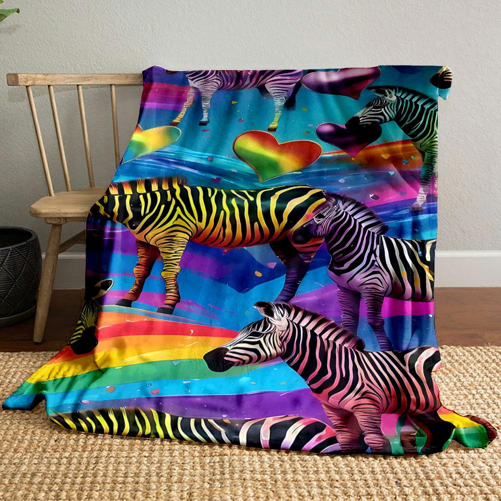 Rainbow Style Zebra Heart Print Blanket bedroom Blanket for Livingroom Couch lunch break Soft throw for Friend's festival Gift