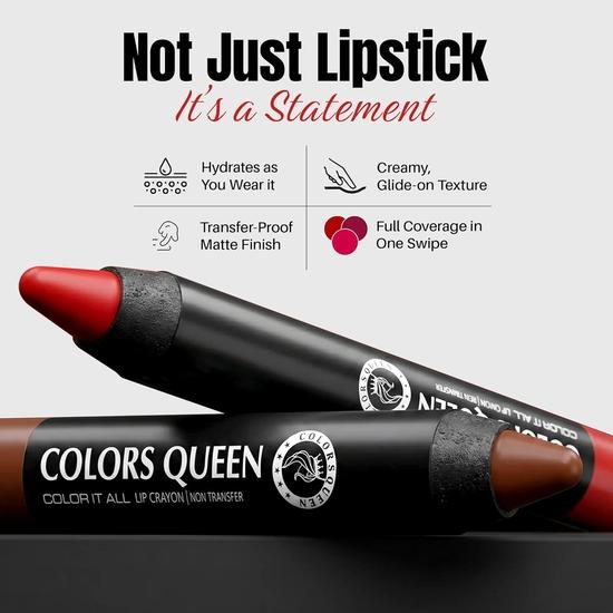 Colors Queen Color It All Long Lasting Crayon Lipstick | Up to 18 Hours Stay | Creamy Matte Finish | Lipstick for Women (Party Time,3.5g)