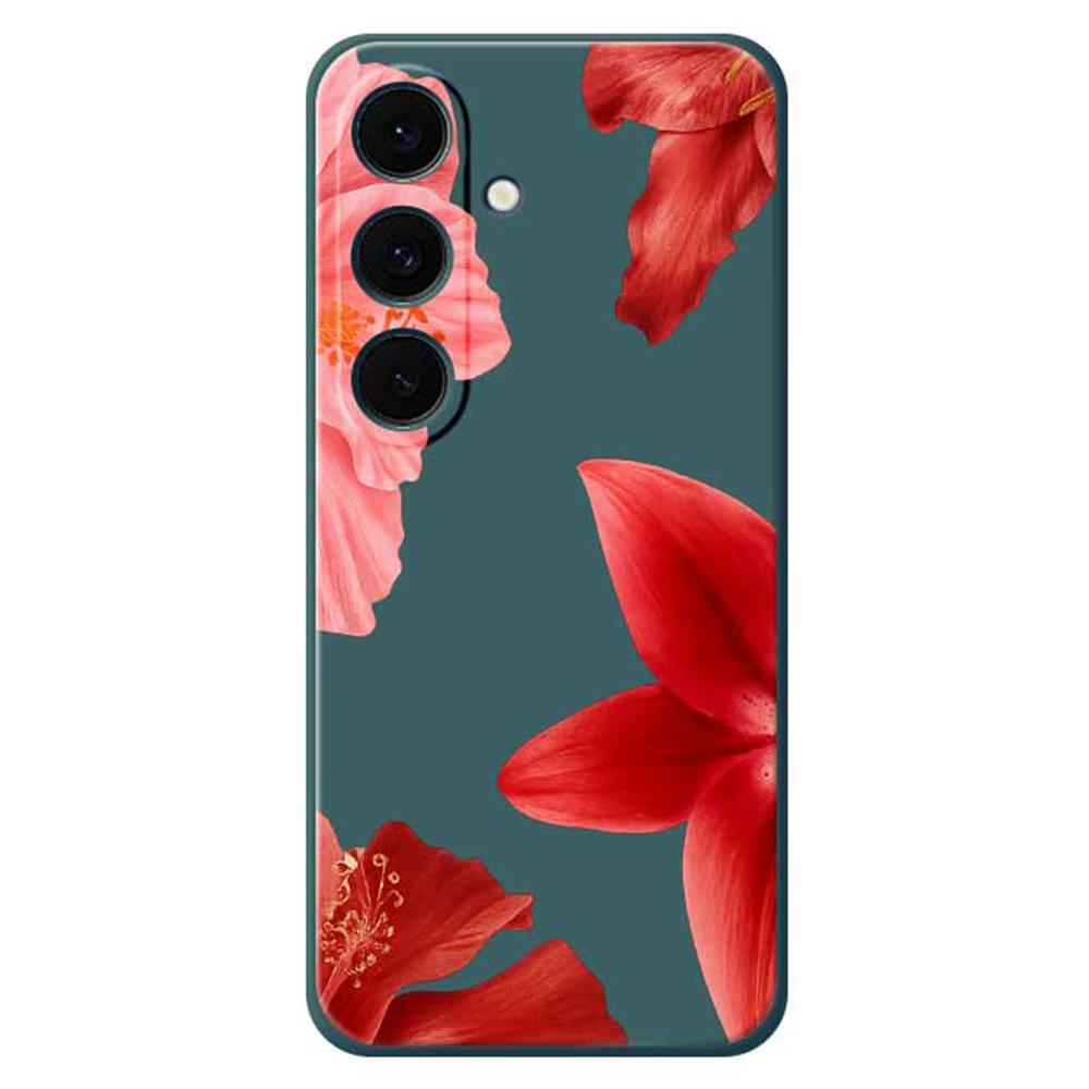 For Samsung Galaxy S25 FE Case Red Flower Pattern Printing Straight Edge TPU Phone Back Cover