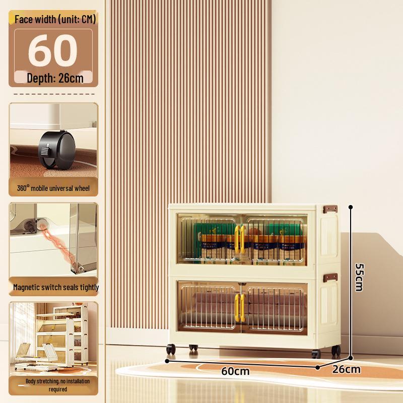 40-60cm Wide Transparent Foldable Double Door Floor Storage Cabinet with Multiple Layers