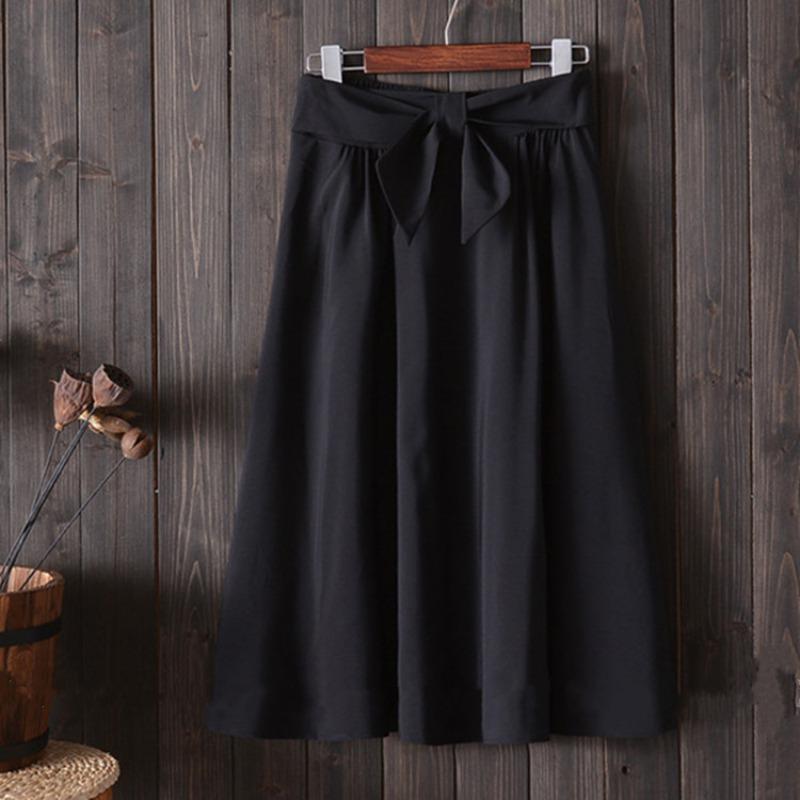 Lady's Elegant High Elastic Waist Pleated Skirts  Casual Bow Mid-calf Skirts