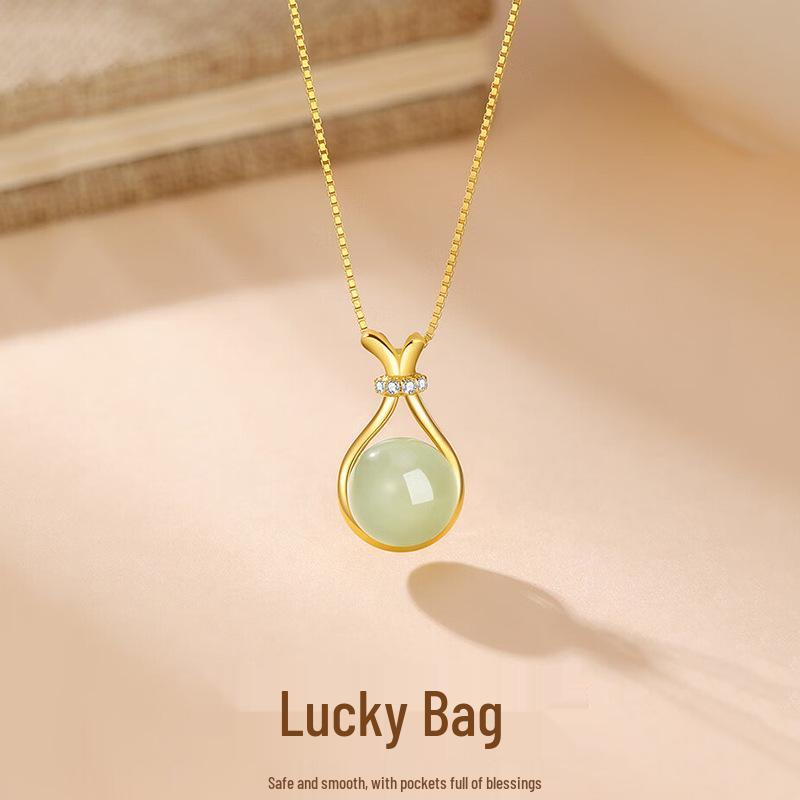 Hetian Jade & Silver Clavicle Necklace - Women s Christmas/Birthday Gift for Girlfriend or Wife 925 Silver