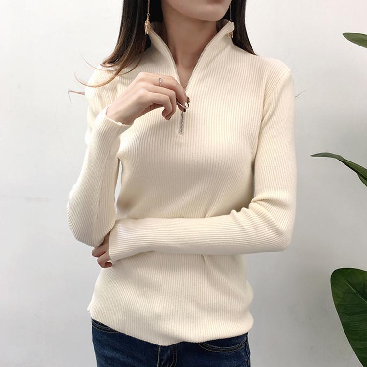Pletené dámské svetry s poloviční výstřihem na zip, pulovry, podzimní a zimní, základní dámské svetry, štíhlé, pevné, pletené, pull Femme topy