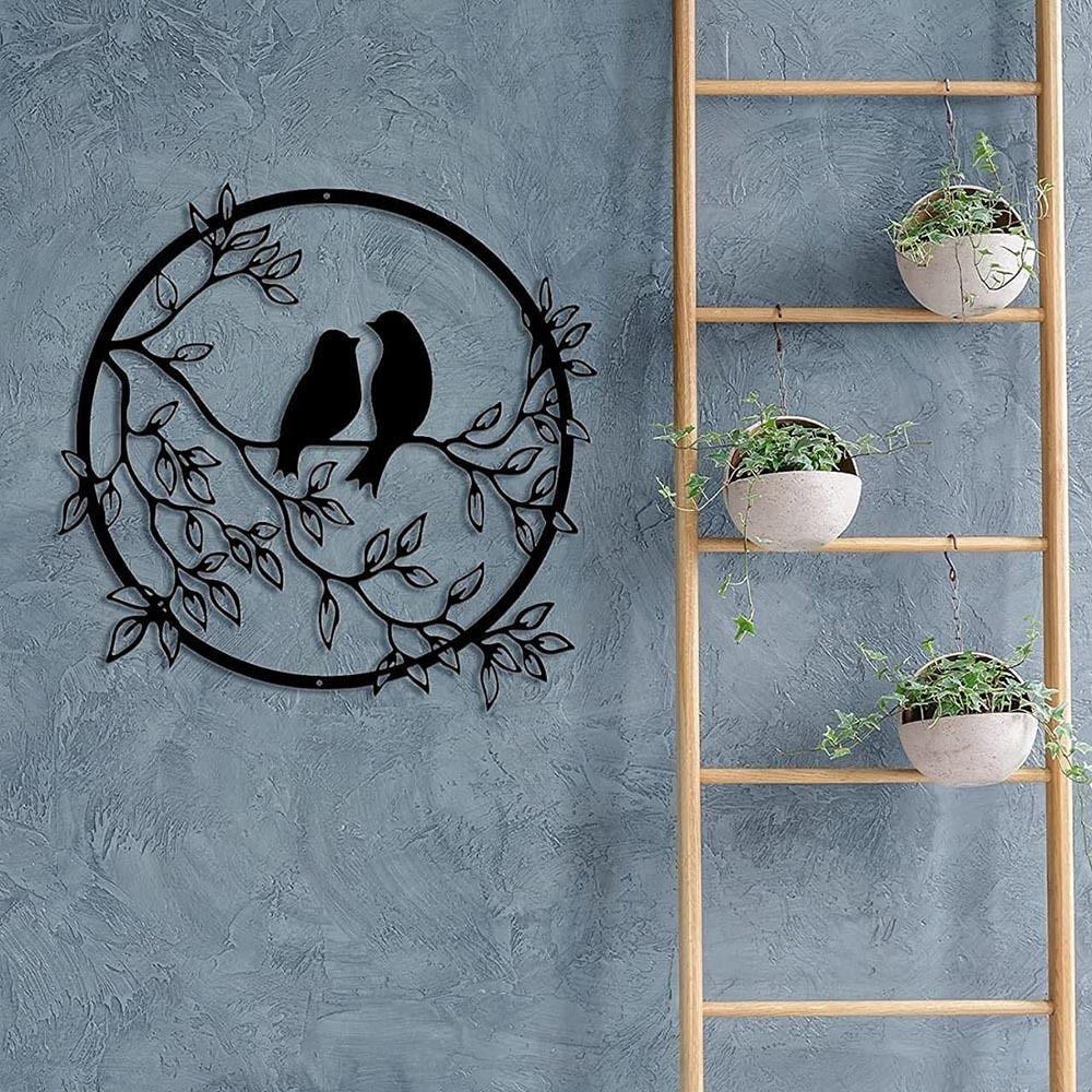 

Tree Branch Metal Bird Hanging Silhouette Black Love Birds Wall Ornaments Bedroom