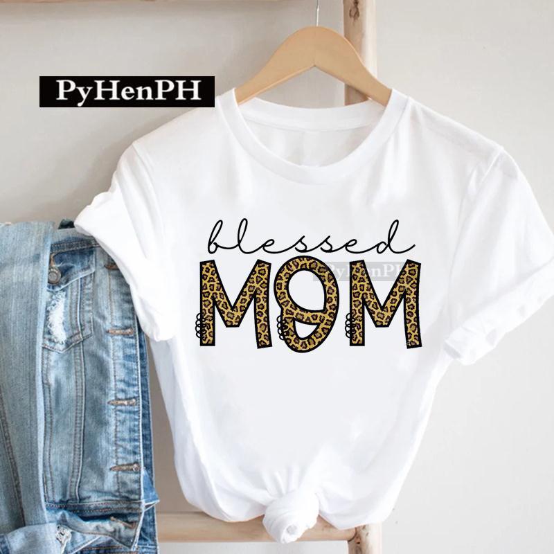European Leopard Print Mom TShirt Korean Version ShortSleeved Base Shirt Fashion Creative Family Clothing for Women