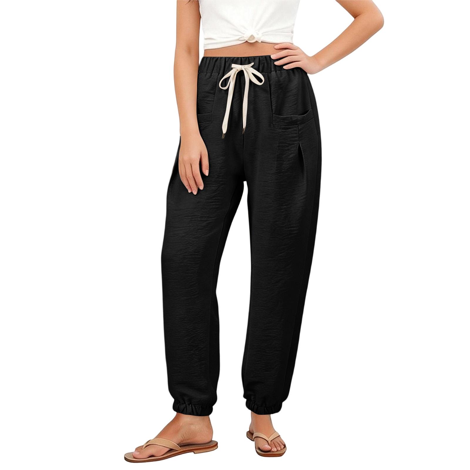 Women s Loose-fitting Wide-leg Pants, Casual Loose-fitting Pants, High-elastic Waistband, Long Pants With Pockets XXL чёрный