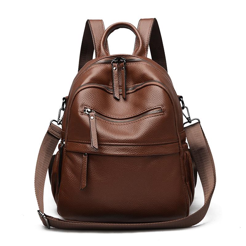 Retro Real Cowhide Backpack Fashion Large Capacity Women Backpack High-End Genuine Leather Female Knapsack Shoulder Bag Satchel