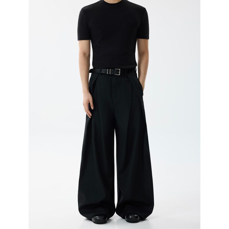 Blaexit Old Money Style Khaki Pleated Cleanfit Dress Pants Men's Loose Casual A-Line Wide-Leg Pants