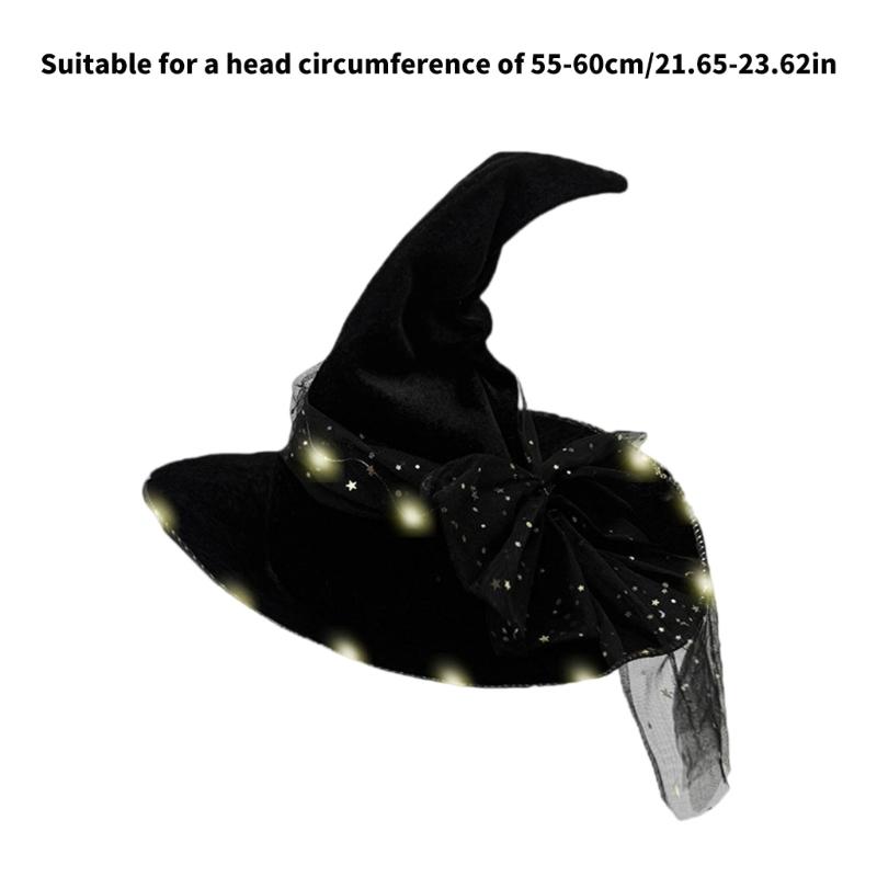 Halloween Wizard Hat Light Up Witch Hat Witch Caps Wizard Costume Accessories for Masquerades Party Decor Cosplay Props