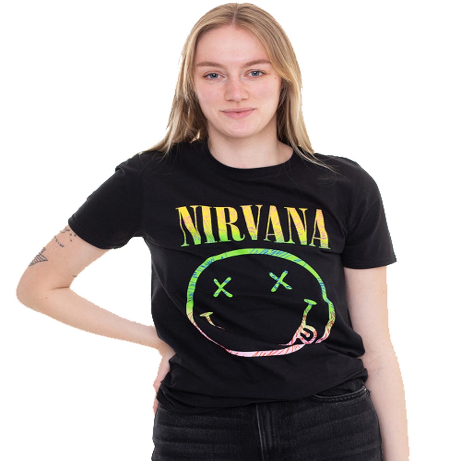 NIRVANA Neon Smile Women s Slim Fit T-SHIRT NEW S M L XL XXL official merch XL