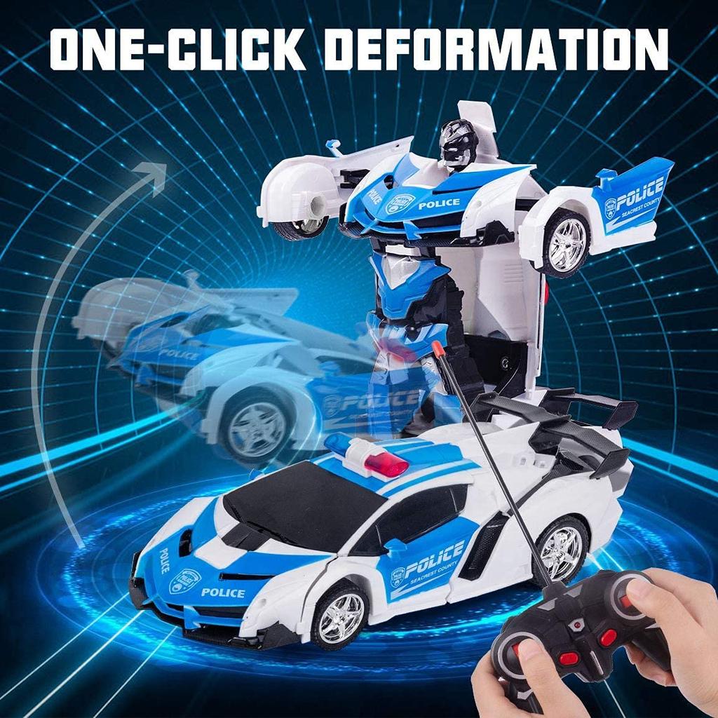 WEECOC Transforming Robot Toy, RC Car, 2 in 1, Remote Controlled, Transformable, Kids' Favorite Gift (Blue)
