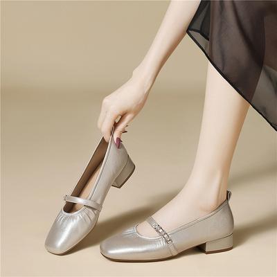 French White Small Leather Shoes Retro Versatile Low-heeled Early Spring Single Shoes Not Tired Feet Square Head Thick Heel Mary Jane Shoes