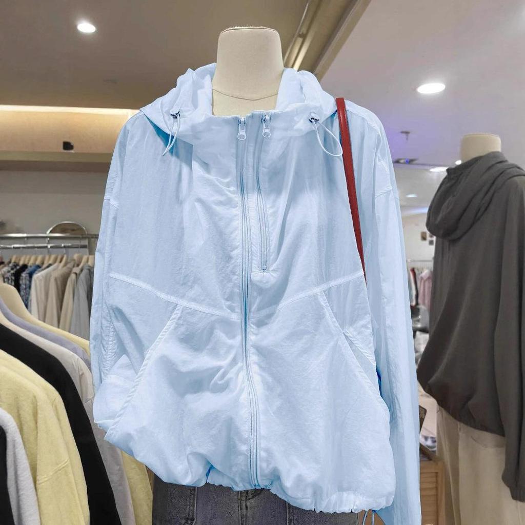 Top Estivo Casual Largo Leggero Protezione Solare Doppia Zip Fibra di Poliestere Manica Lunga Con Cappuccio