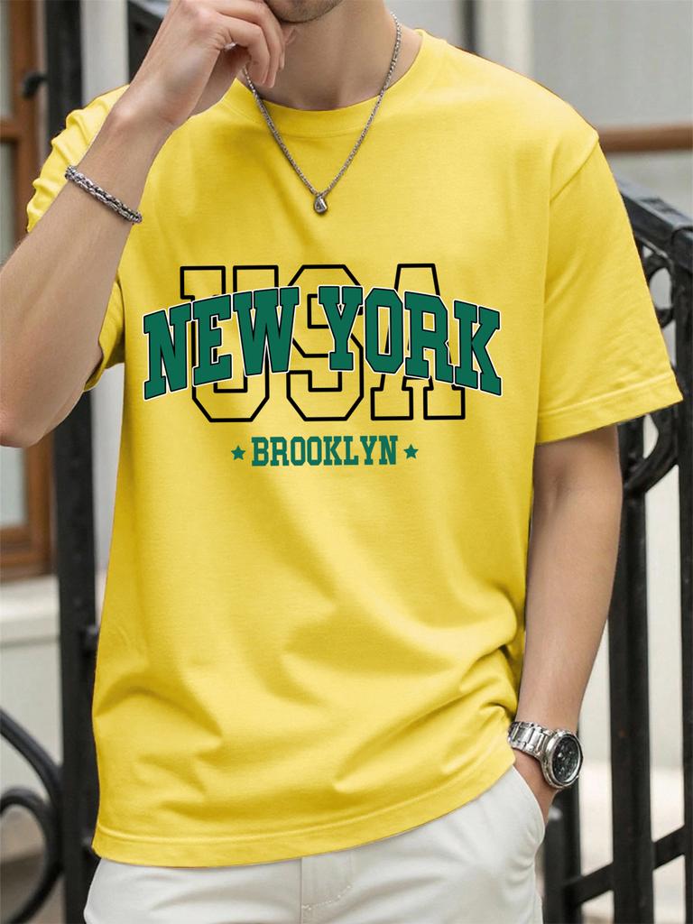 Usa New York Brookl Yn Print Mens T Shirts Hip Hop AllMatch Tops Casual Cotton Vintage Clothes Male Loose Crewneck Streetwear
