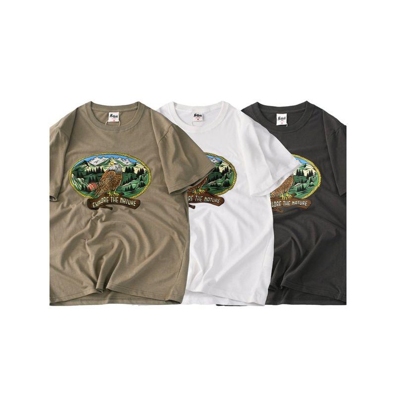 American Retro Print Pure Cotton Short-Sleeved T-shirt Men's Summer Trendy Bottoming Shirt Export Boys Cotton T-shirt