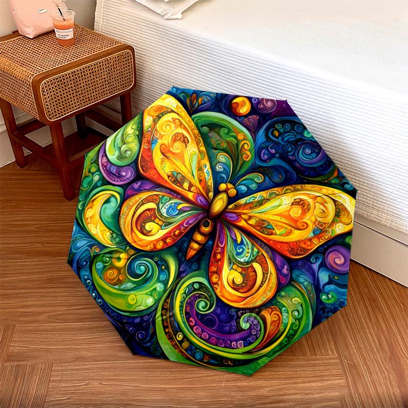 Colorful Butterfly pattern, automatic folding umbrella, portable and foldable design, 8 ribs, a Christmas or birthday gift.