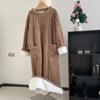 Coral Fleece Jacquard Nightgown Winter Pajamas Warm Homewear Nightdress