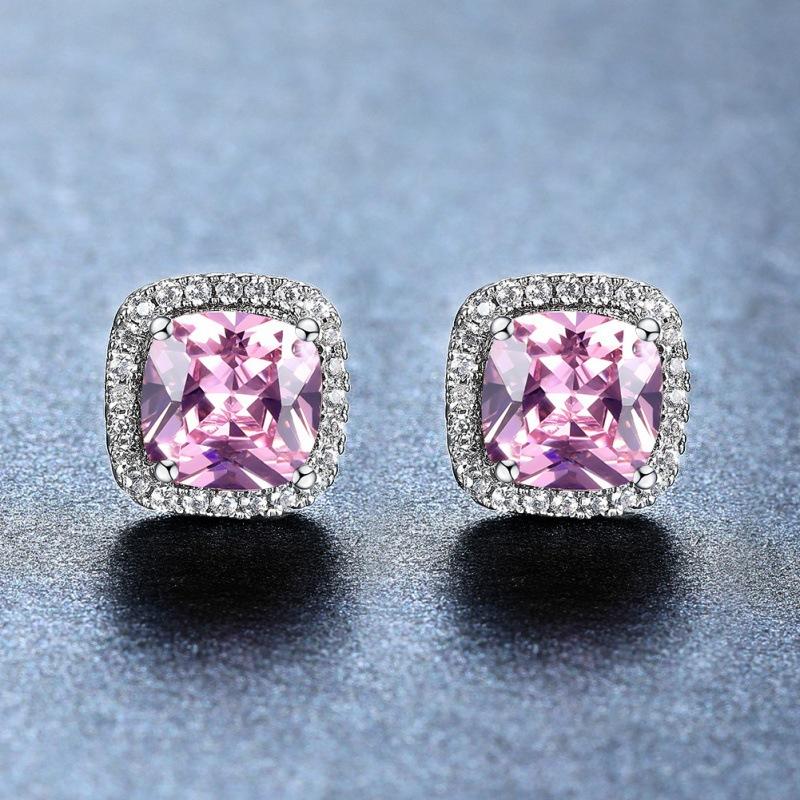 South Korea's new water blue square zircon diamond-encrusted stud earrings personalized versatile jewelry