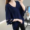 Hollow Out Organza White Chiffon Shirt for Women Summer New Korean Flared Sleeves Bottoming Blouse Loose V Neck Top L-4XL