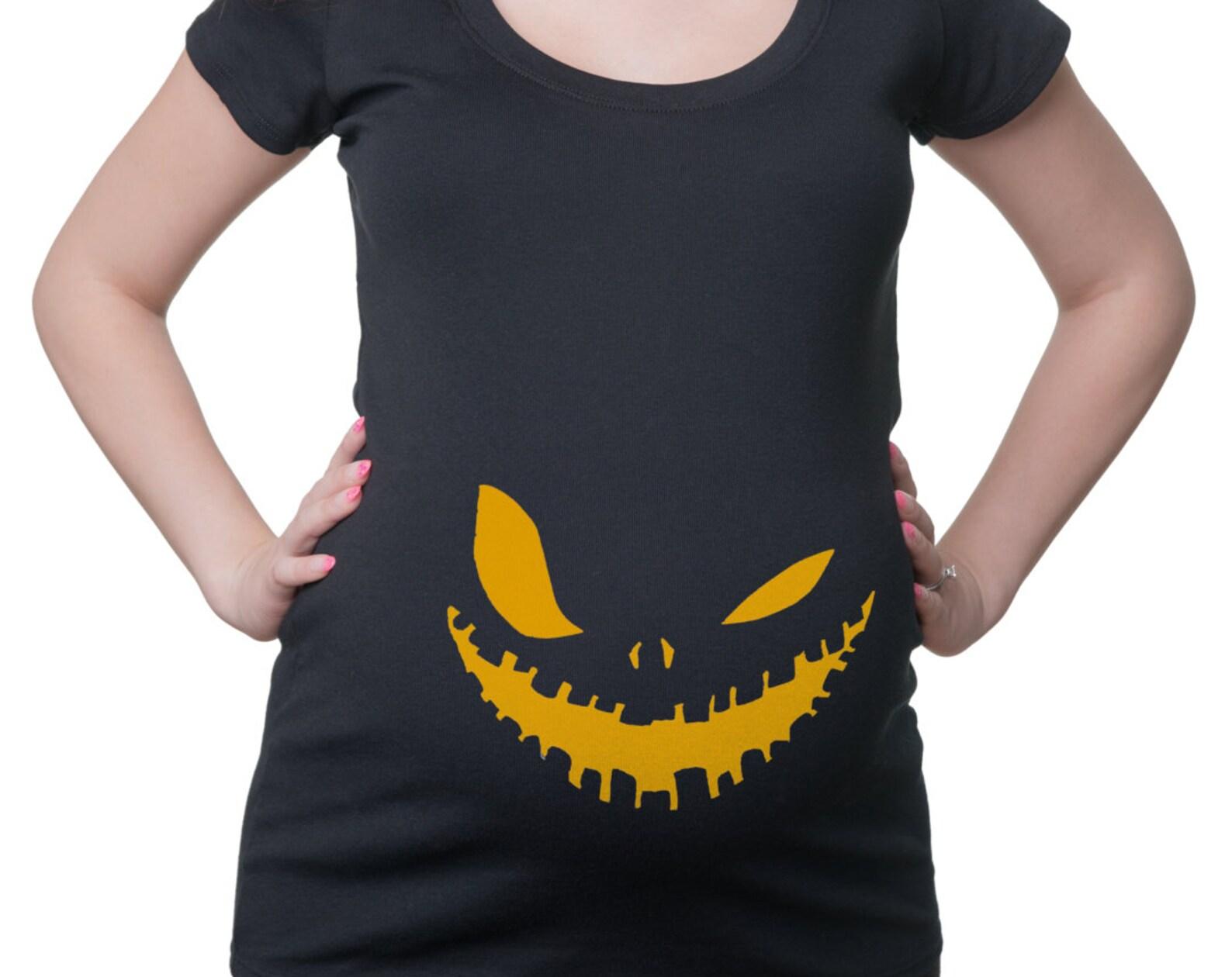 Halloween Maternity T-Shirt: Pumpkin Evil Smile Pregnancy Top L